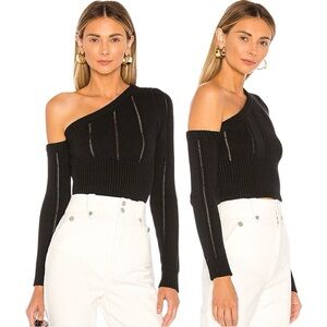 Majorelle Landau Top - Black Knit One Shoulder Sweater with Detached Sleeve - XS